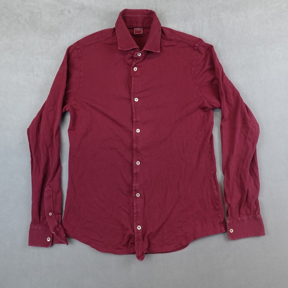 Fedeli Shirt Cotton Knit Made In Italy Size 48 Red Button Up